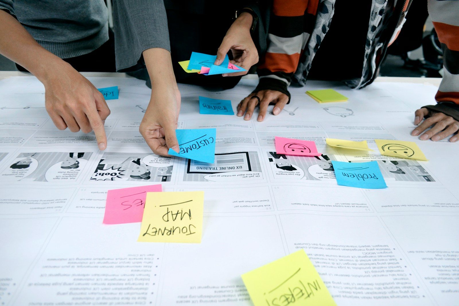 Equipe colaborando com post-its