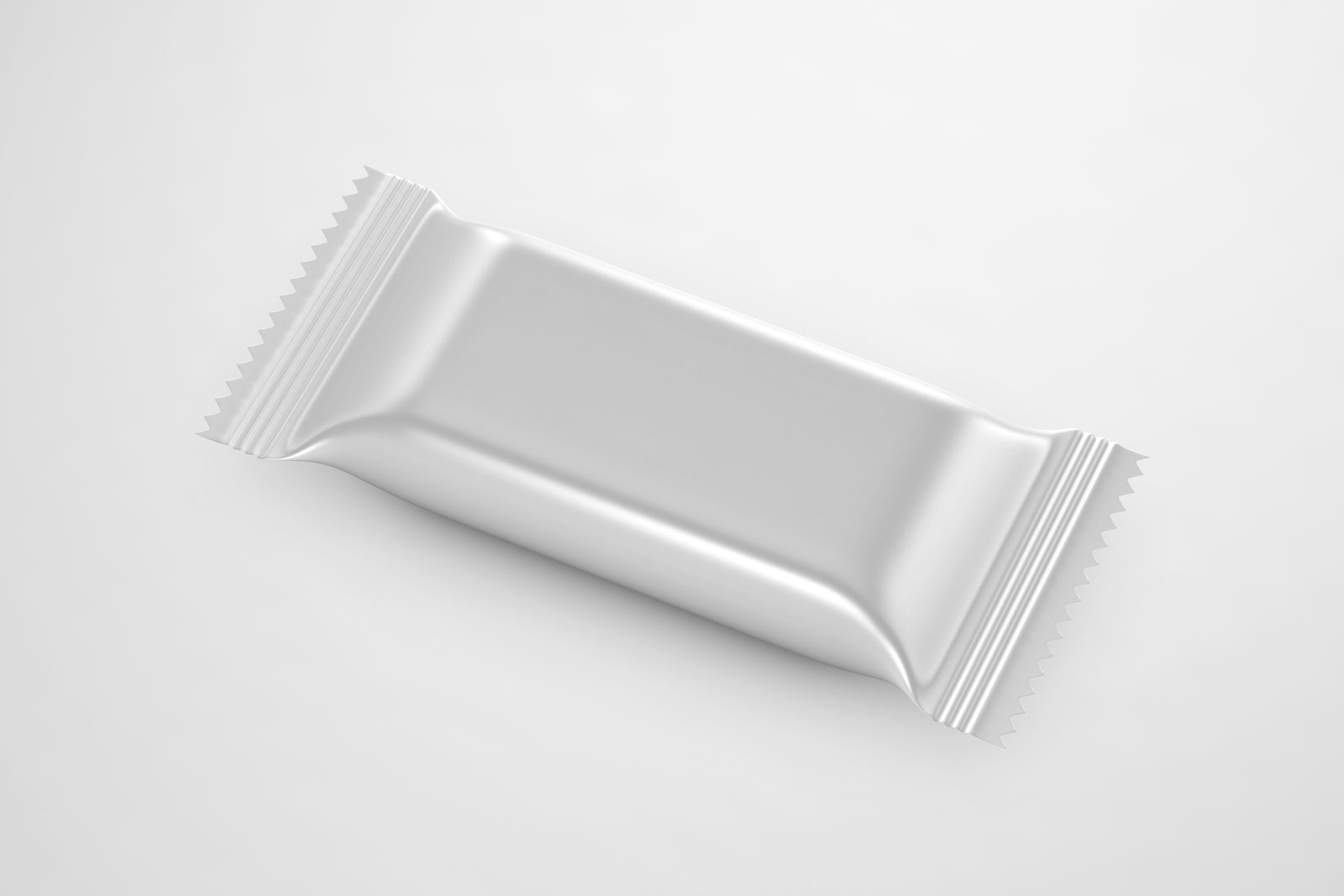 Mockup minimalista de embalagem prateada de bala sobre fundo branco